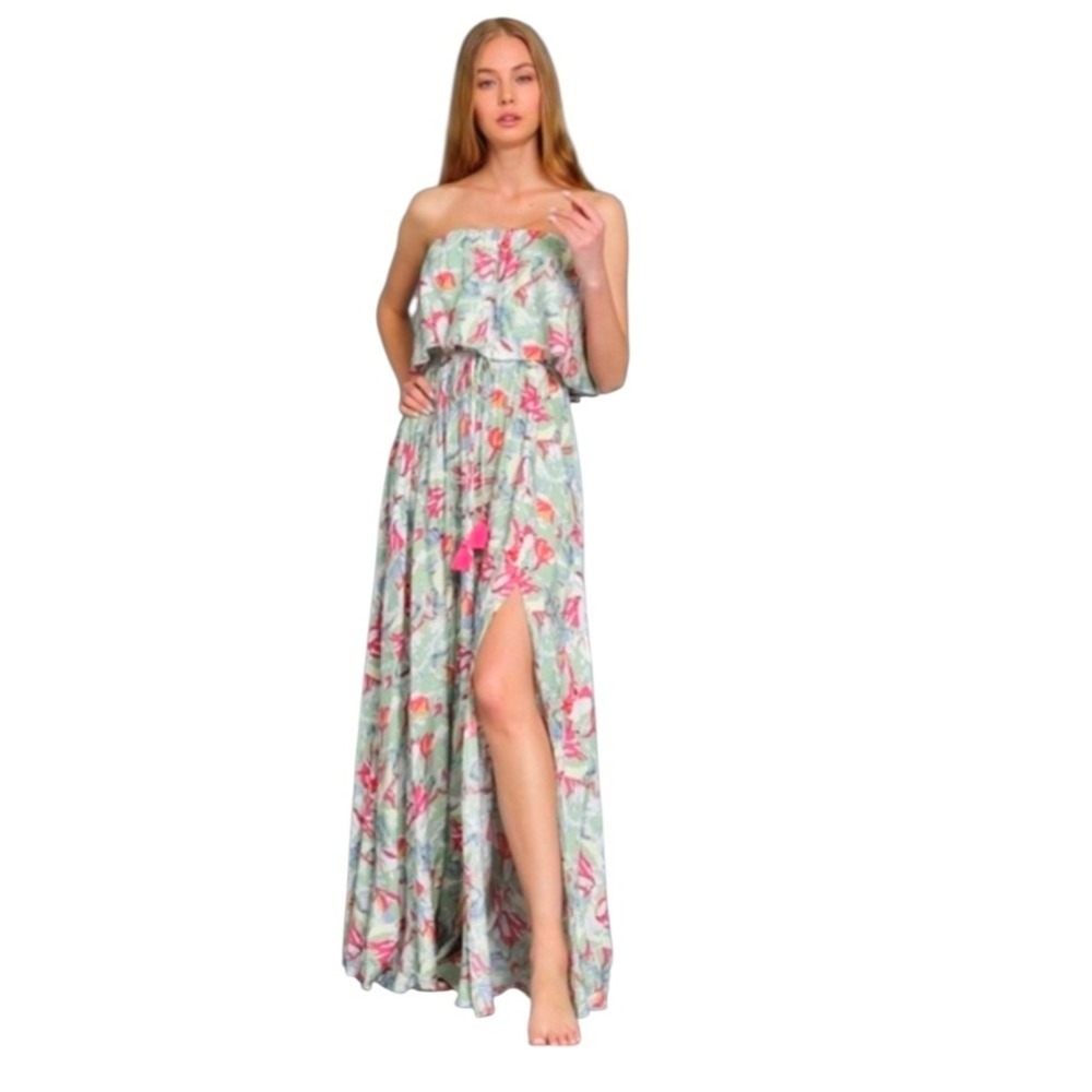 Aakaa off The Shoulder Flowy Beachy Women's size Large Floral Maxi Summer Dress